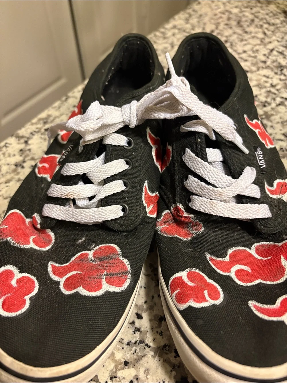 Vans Black Canvas Low-Top Sneakers with Red Cloud Motif